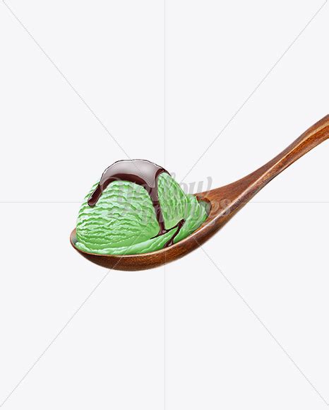 Download Wooden Spoon With Pistachio Ice Cream and Chocolate Syrup